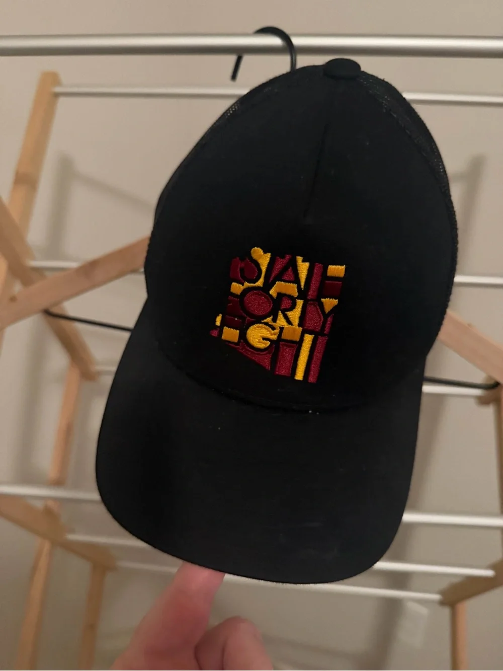 Black Trucker Cap with maroon and gold Embroidered Graphic ASU